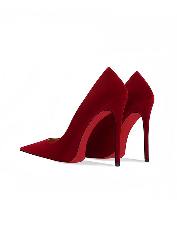 Burgundy High Heels With Red Soles