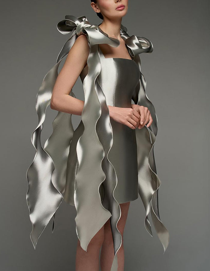 Silver Strappy Satin Mini Dress
