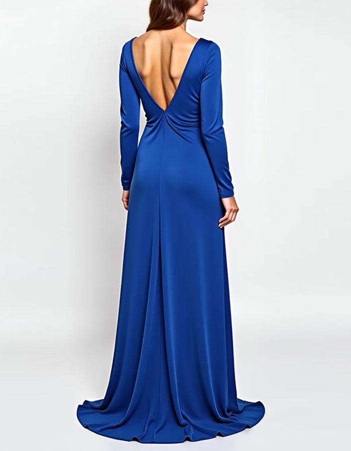 Blue Long Sleeves 3D Flowers Maxi Dress