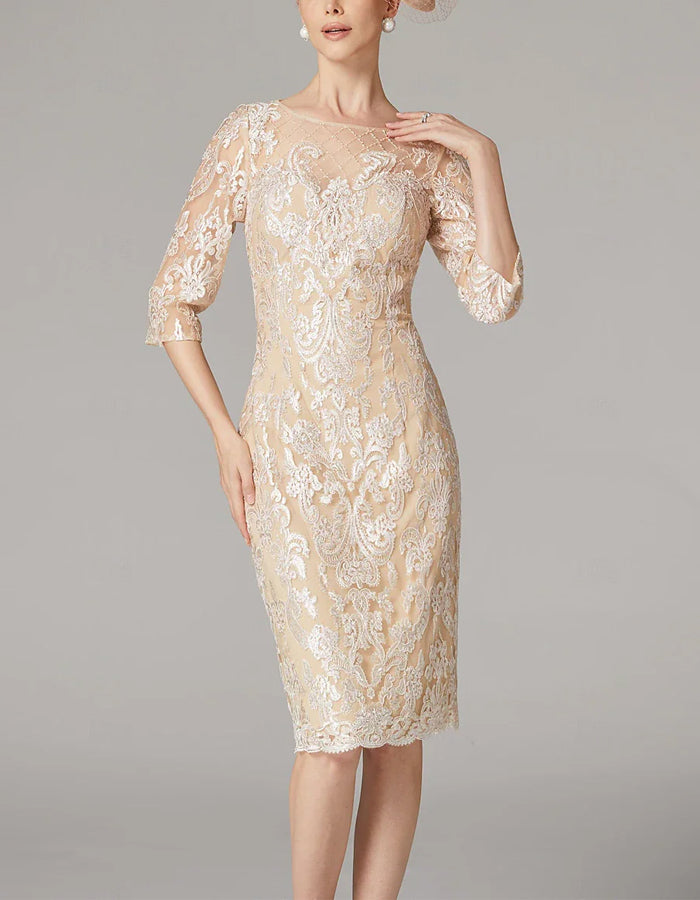 Apricot Chiffon Lace 3/4 Long Sleeve Applique Dress Mother of the Bride 2-Piece Suit