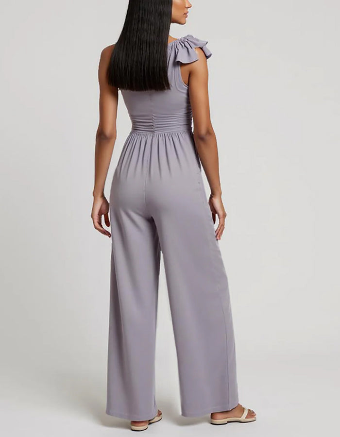 Dusty Purple One-Shoulder Ruffled 3D Floral Jumpsuit