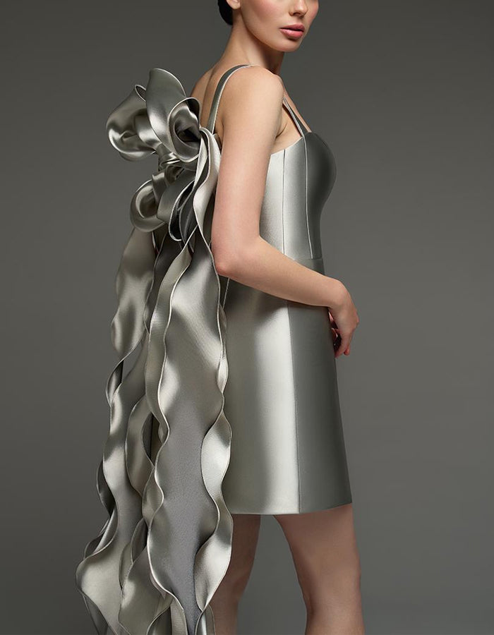 Silver Strappy Satin Mini Dress
