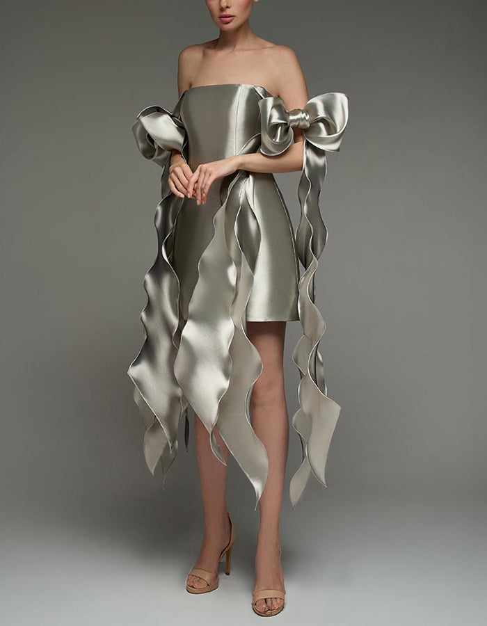 Silver Strappy Satin Mini Dress