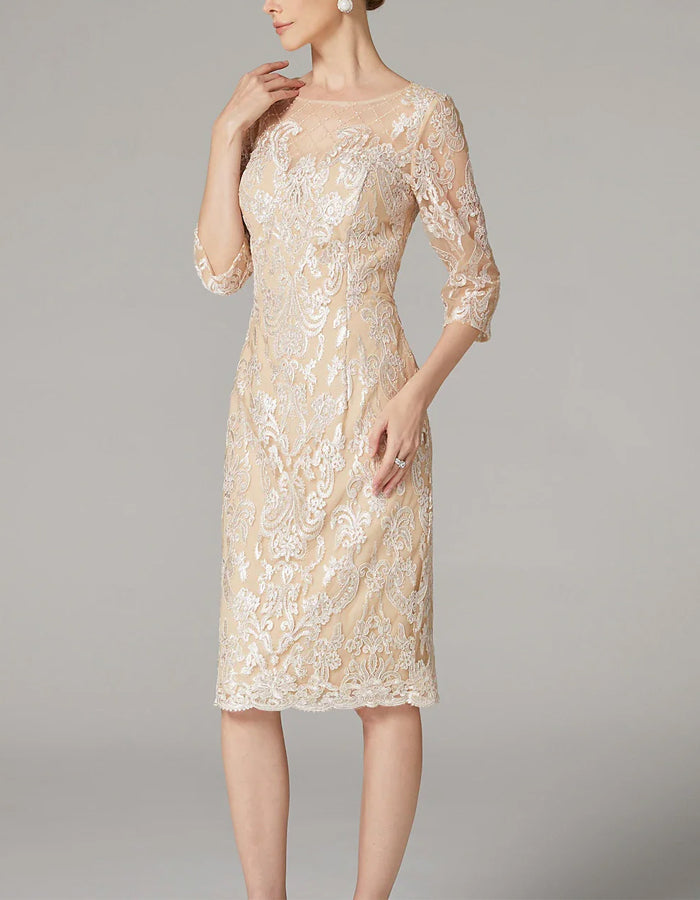 Apricot Chiffon Lace 3/4 Long Sleeve Applique Dress Mother of the Bride 2-Piece Suit