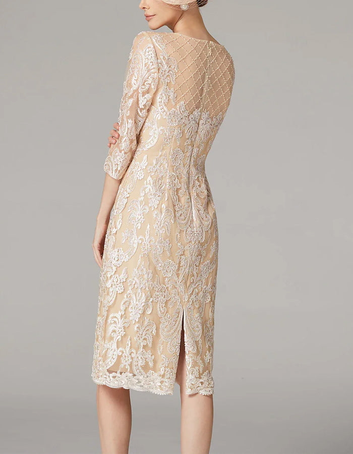 Apricot Chiffon Lace 3/4 Long Sleeve Applique Dress Mother of the Bride 2-Piece Suit