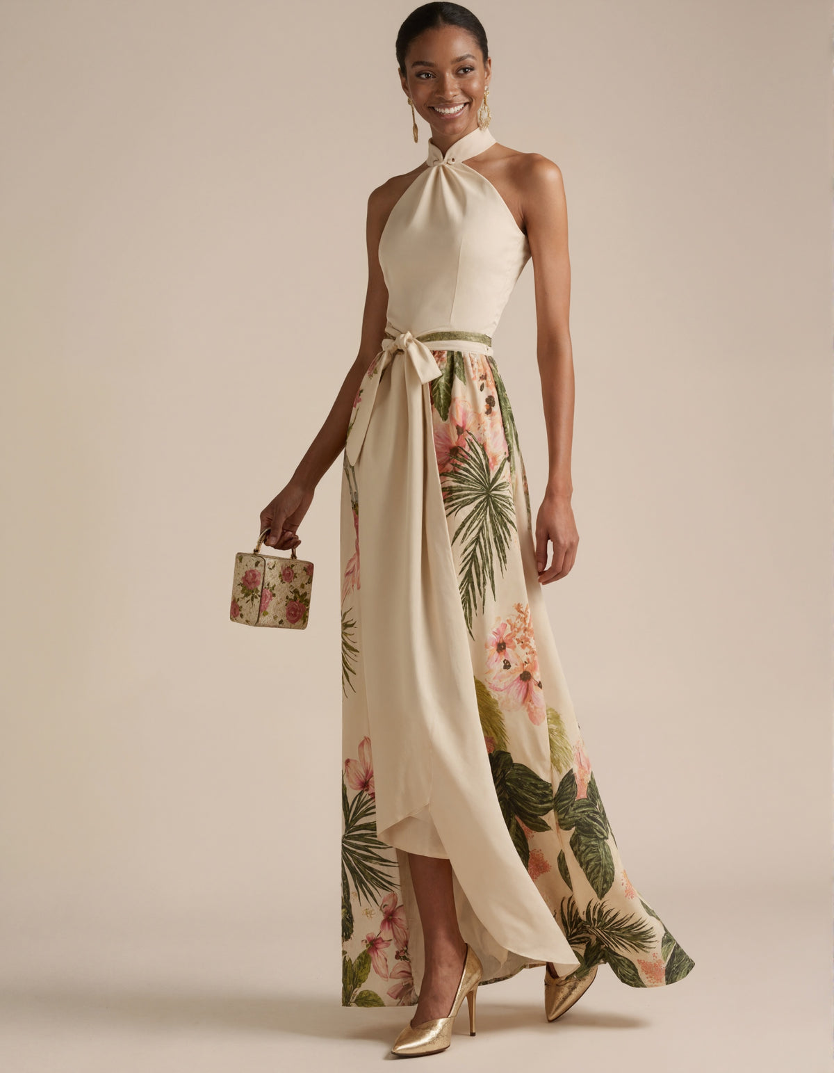 Halter Neck Floral Sleeveless Maxi Dress
