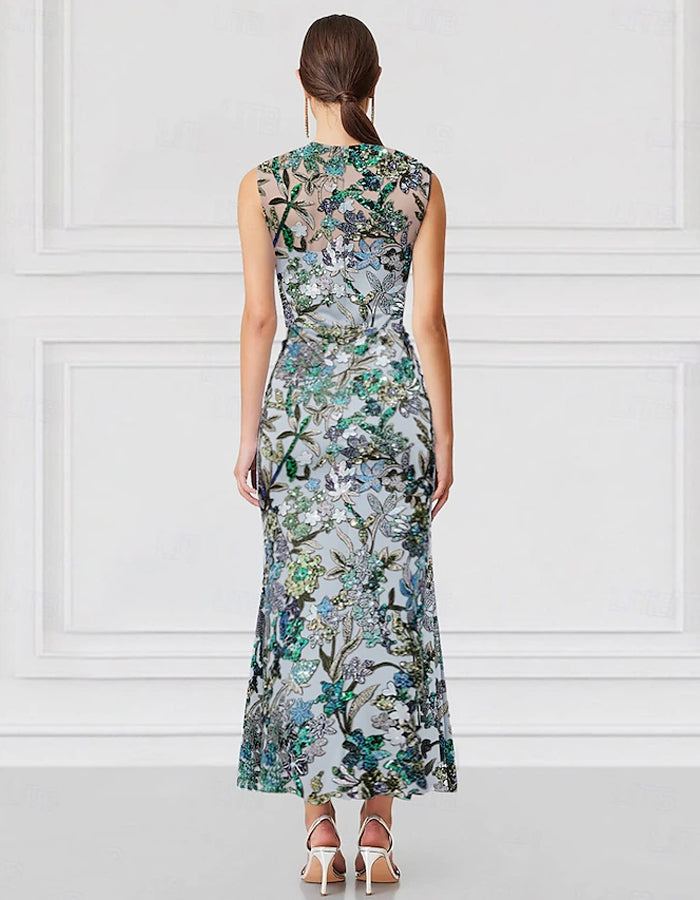 Green Mermaid Embroidery Elegant Sequins Maxi Dress