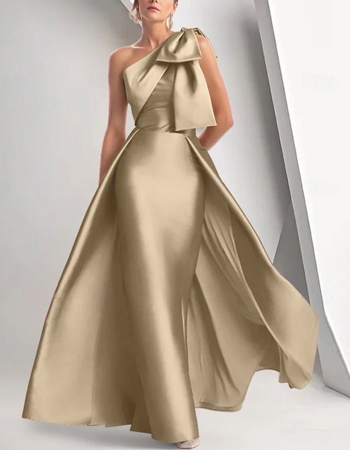 One-shoulder Oversized Bow Design Maxi Dress