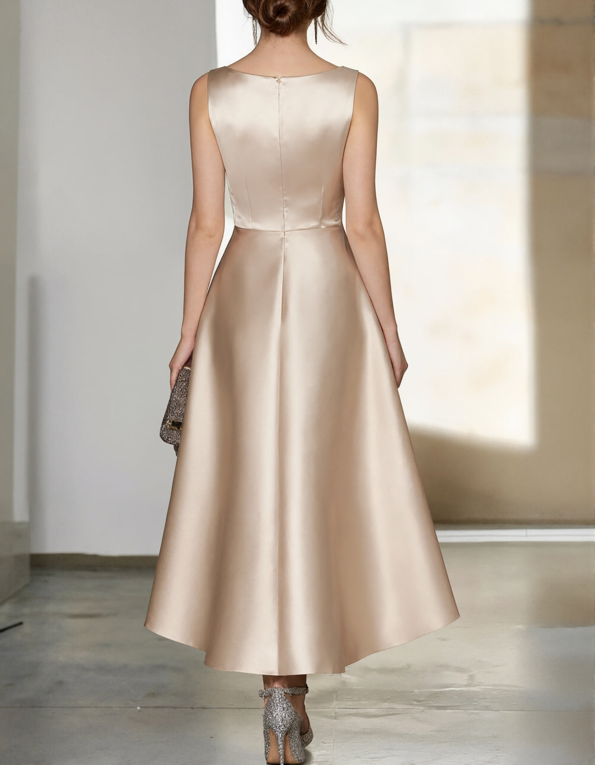Satin One-Shoulder High-Low Cocktail Dress
