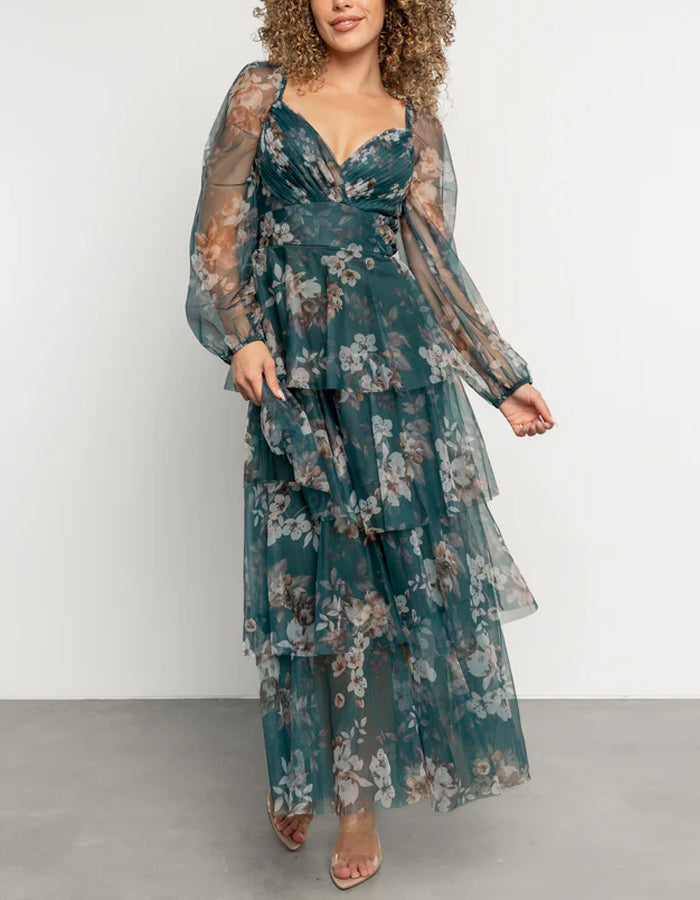 Green Chiffon Print Maxi Dress
