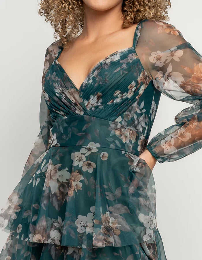 Green Chiffon Print Maxi Dress