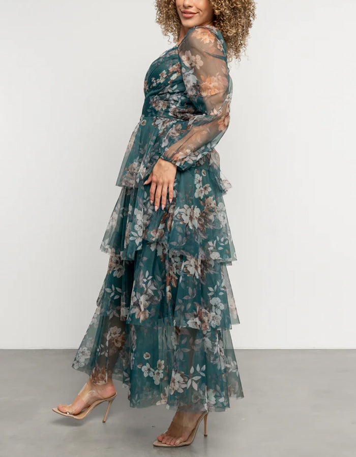 Green Chiffon Print Maxi Dress