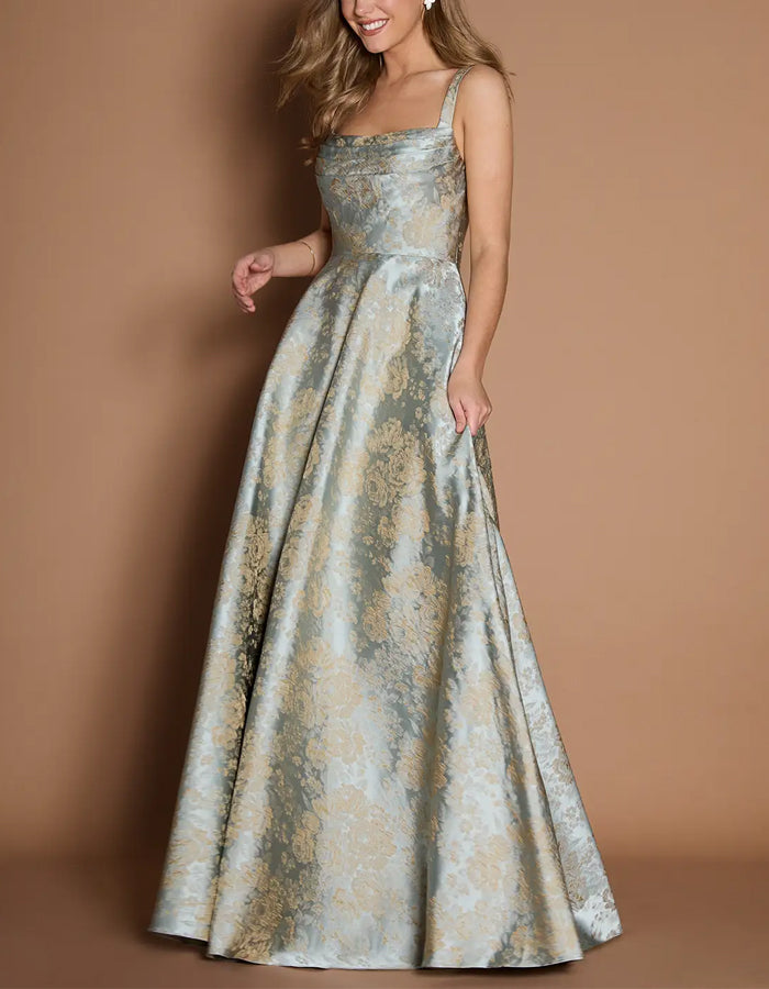 Blue Satin Floral Suspenders Maxi Dress