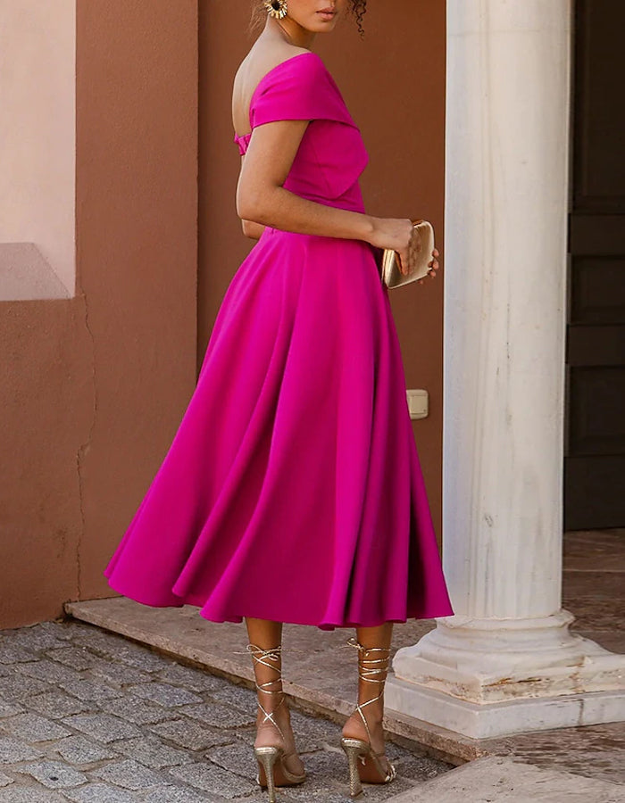 A-line Sleeveless Off Shoulder Midii Dress