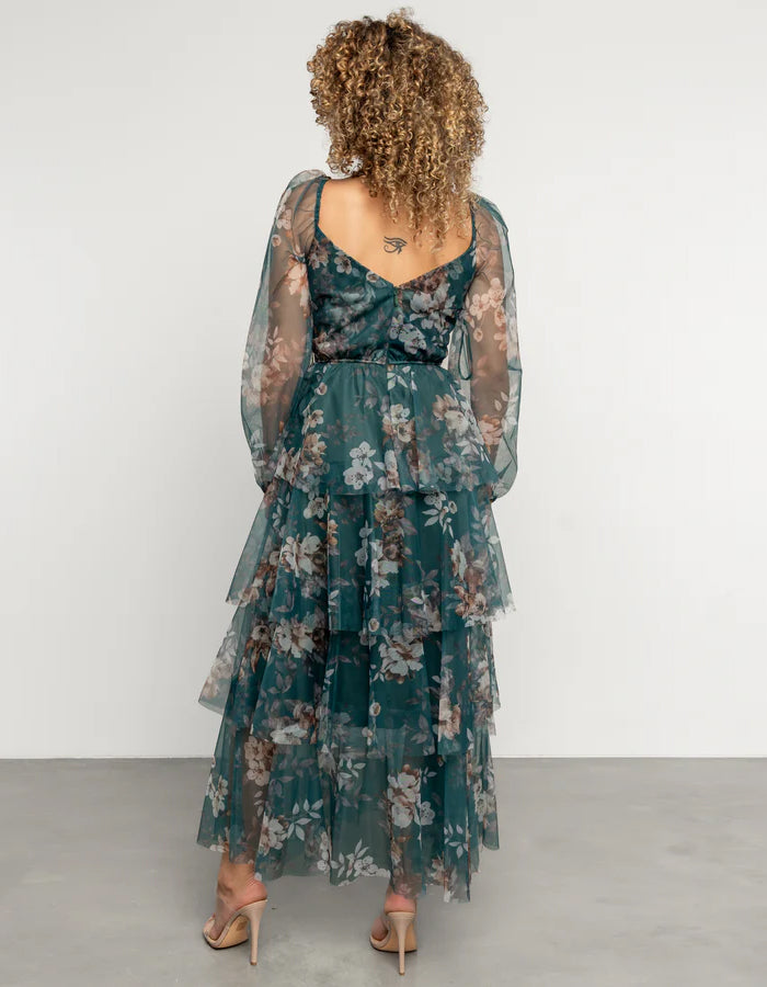 Green Chiffon Print Maxi Dress