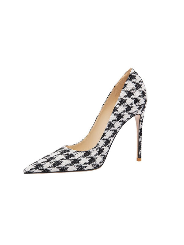 Tacones altos de corte bajo con estampado de pata de gallo