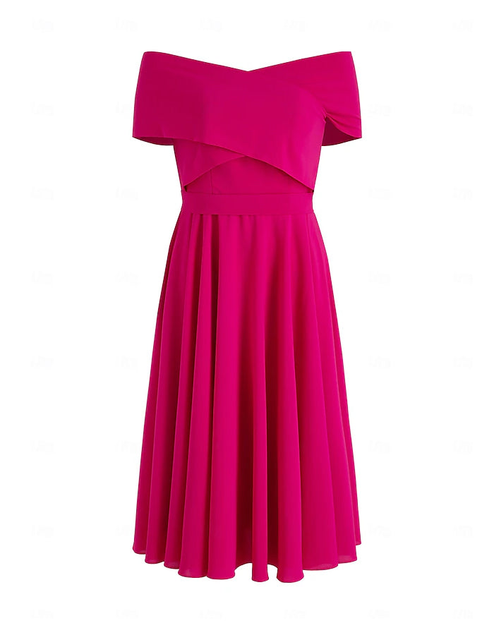 A-line Sleeveless Off Shoulder Midii Dress