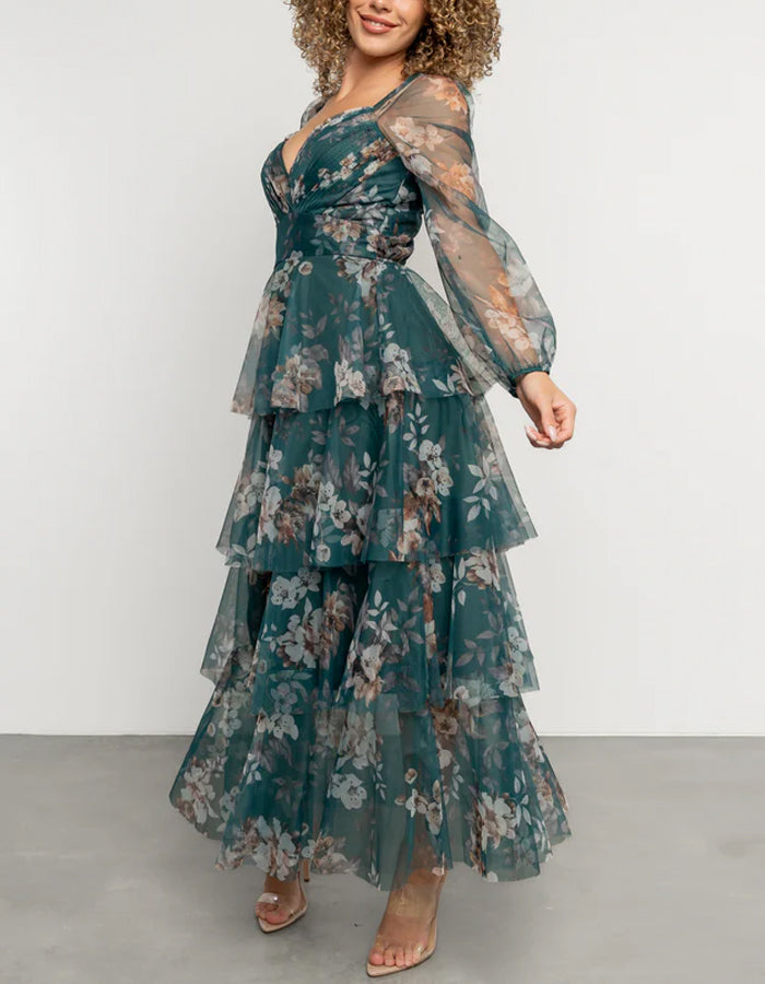 Green Chiffon Print Maxi Dress