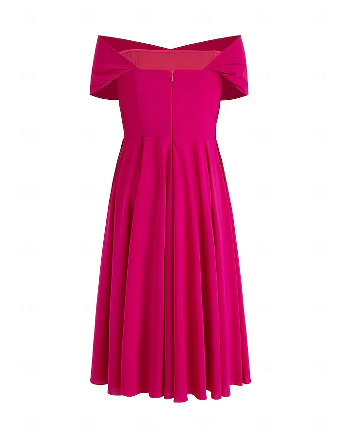 A-line Sleeveless Off Shoulder Midii Dress