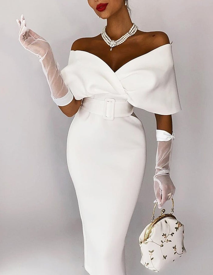 Sleeveless Off The Shoulder Stretch Fabric Midi Dress