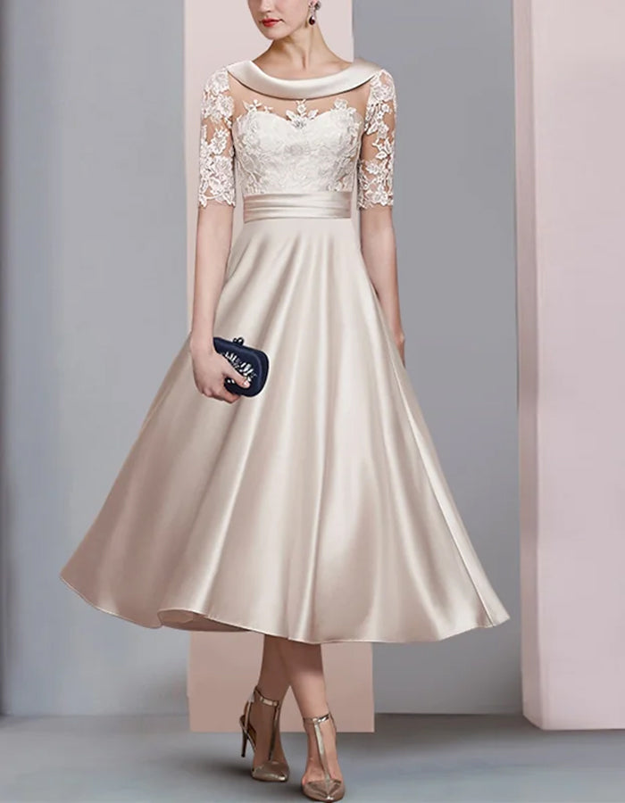 Off-white Crew Neck Lace Midi Dress