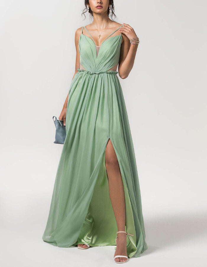 Light Green A-line Floor-length Chiffon Bridesmaid Dress