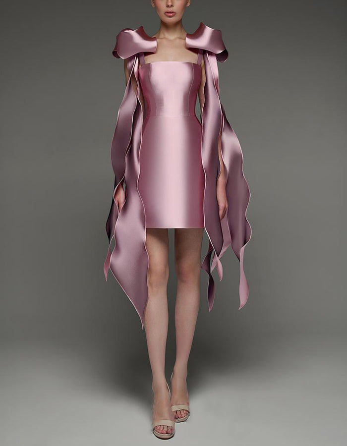 Pink Satin Shoulder Straps Mini Dress