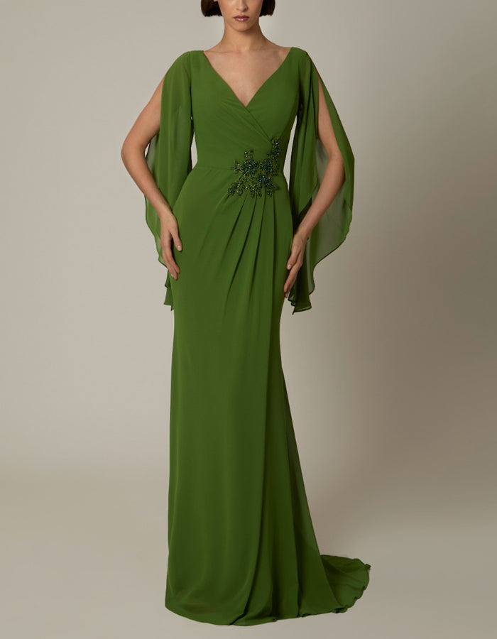 V-neck Off-shoulder Chiffon Maxi Dress