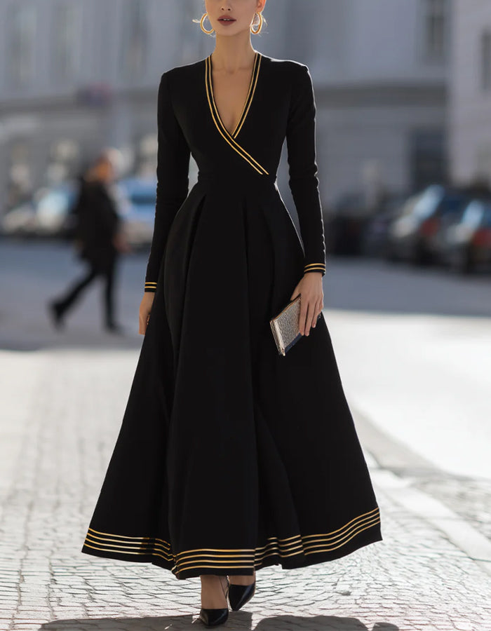 Black Striped Long Sleeved Shirt Maxi Dress