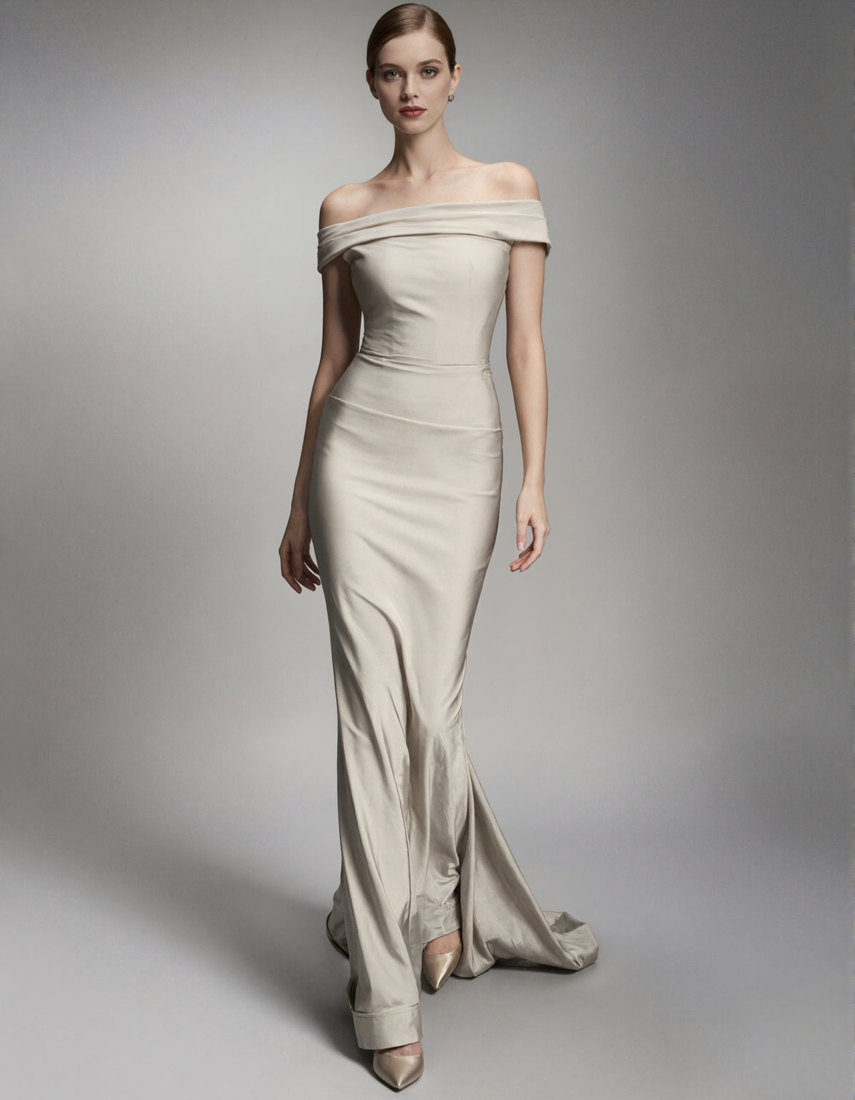 Apricot Off The Shoulder Floor Length Flared Dress Maxi Dress