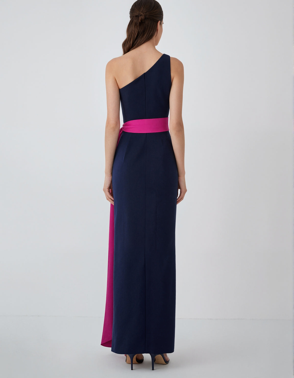 Navy And Pink One Shoulder Maxi Dress
