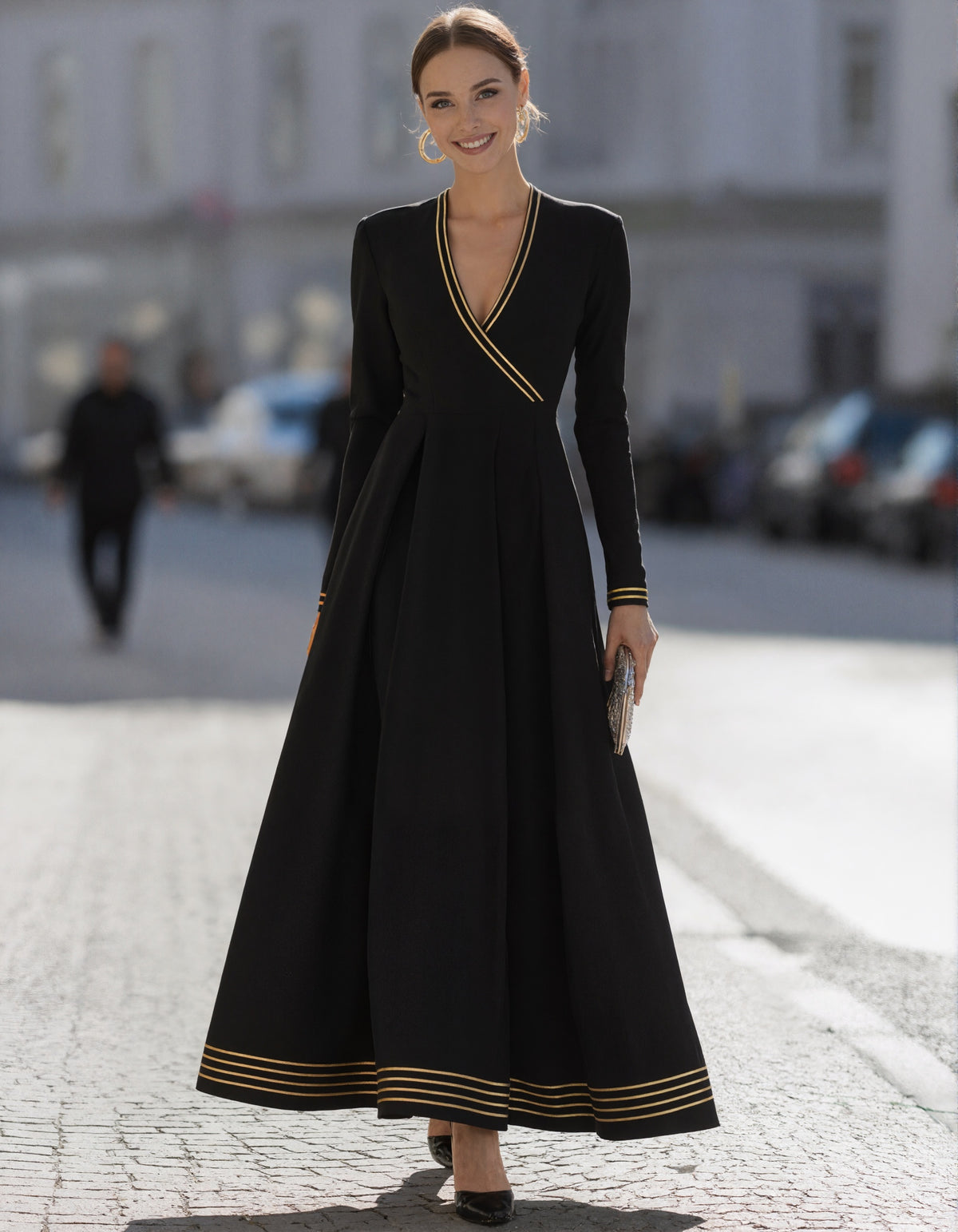 Black Striped Long Sleeved Shirt Maxi Dress