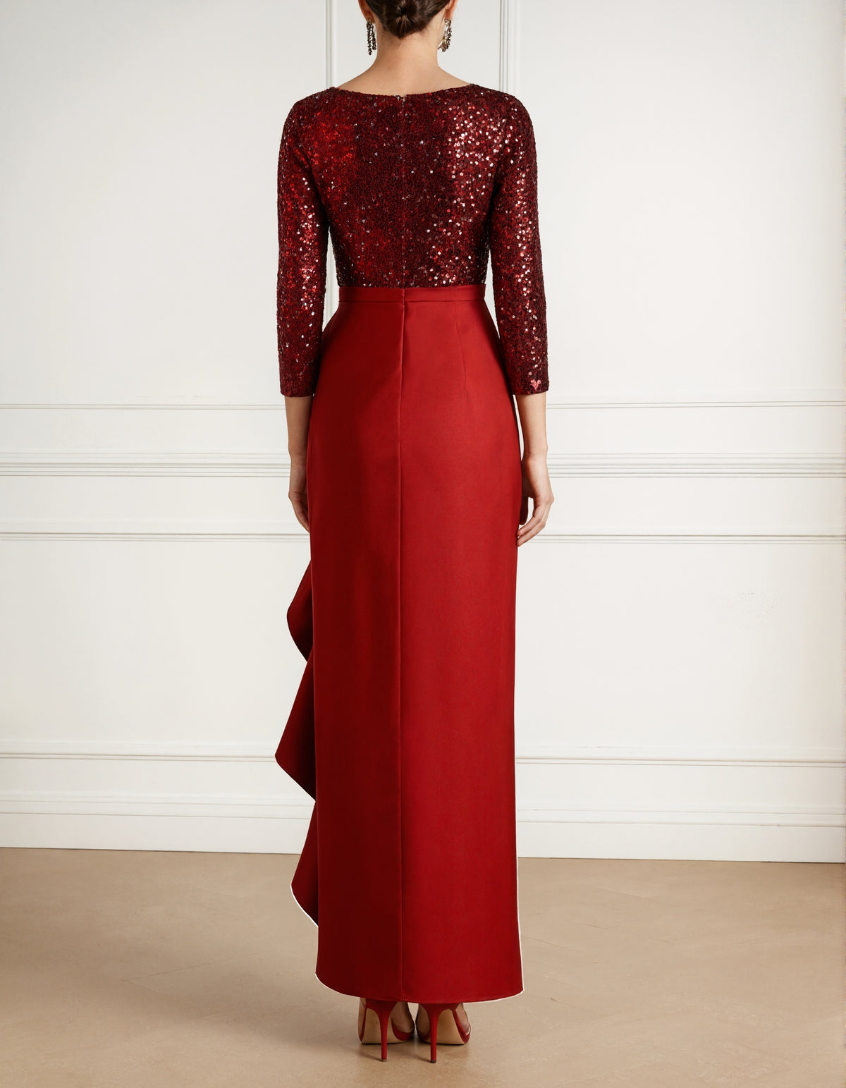Solid Color Round Neck Satin Sequins Maxi Dress