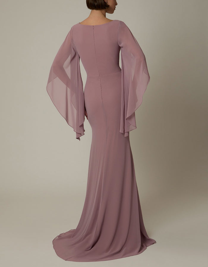 V-neck Off-shoulder Chiffon Maxi Dress