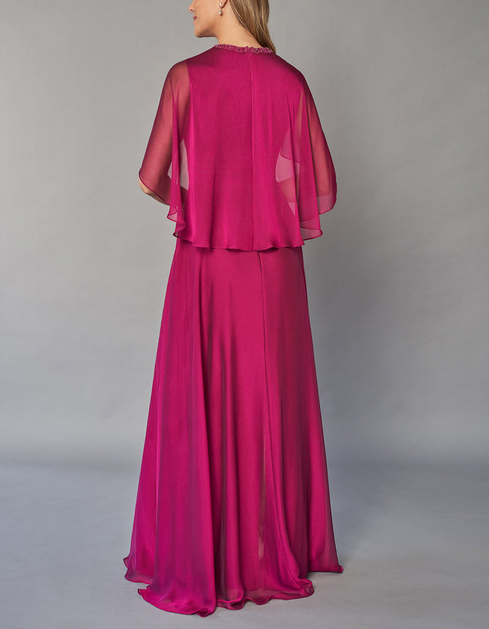 Rose Chiffon A-Line Shawl Maxi Dress