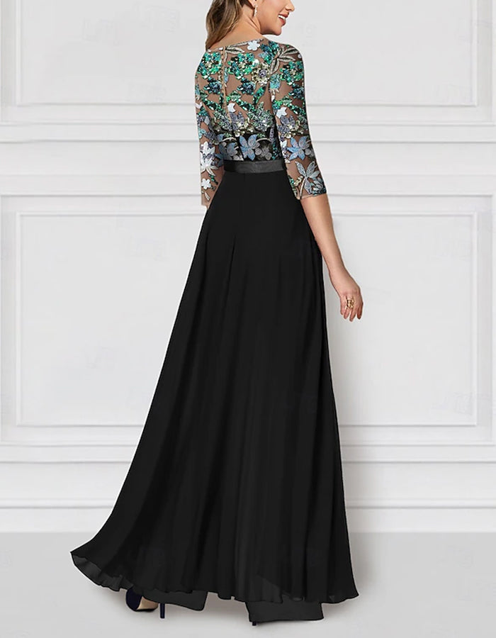 Floral Embroidered New Chiffon Half-Sleeve Sequined Jumpsuit