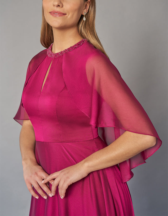Rose Chiffon A-Line Shawl Maxi Dress