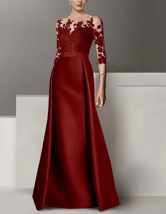 Delicate Floral Lace Pattern Solid Color Maxi Dress