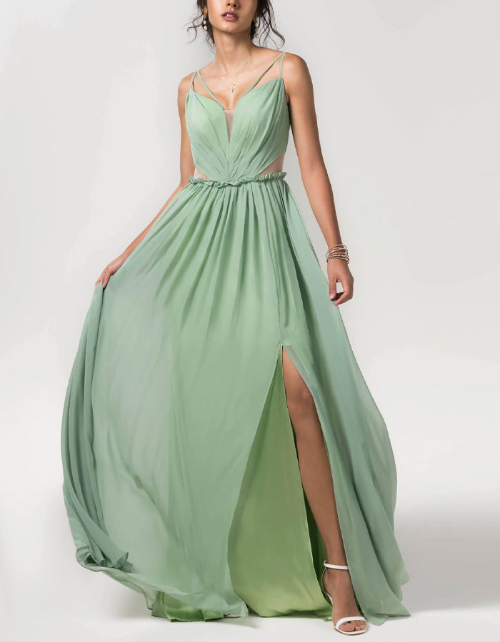Light Green A-line Floor-length Chiffon Bridesmaid Dress