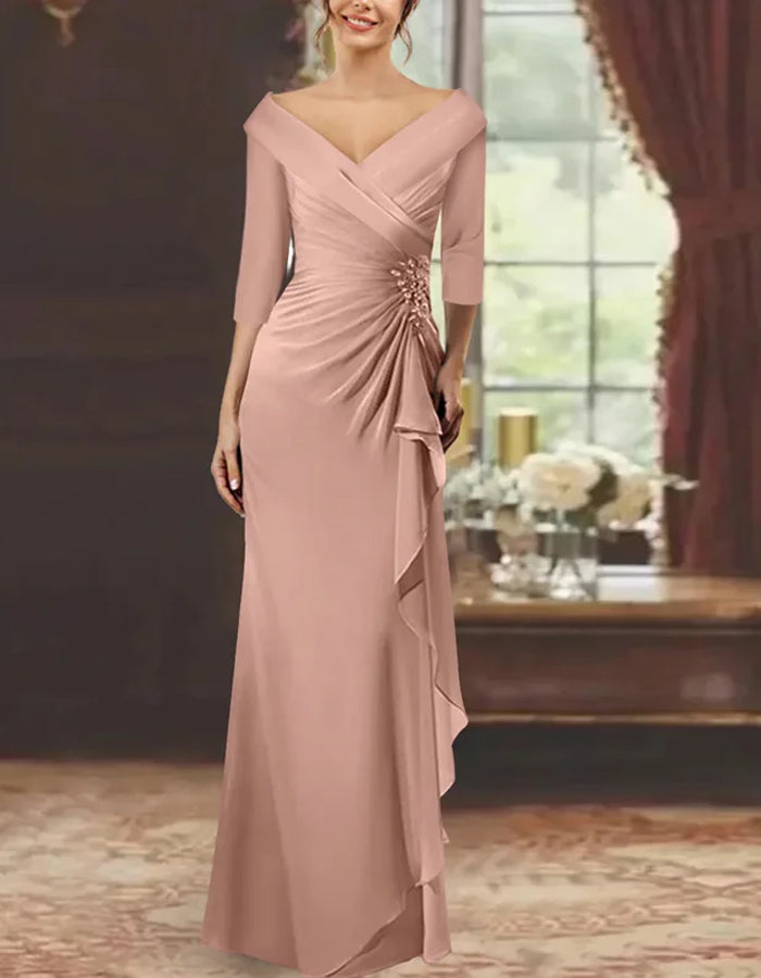 Solid Color Fishtail Asymmetric Pleated Maxi Dress