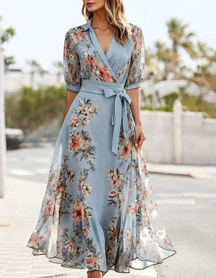 Vestido Midi Estampado con Solapa