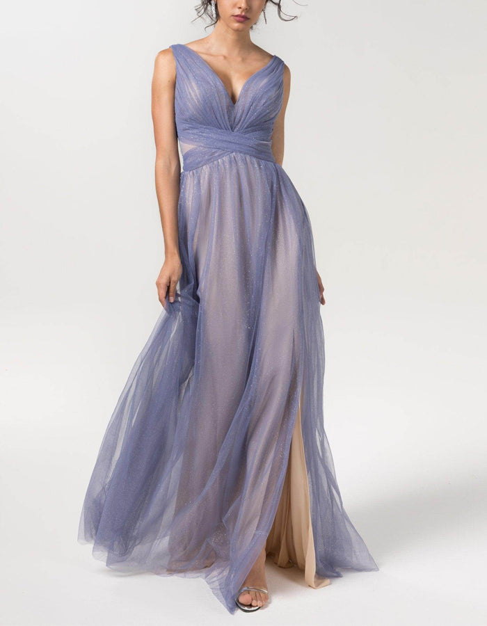 V-neck Sparkling Tulle Bridesmaids Maxi Dress