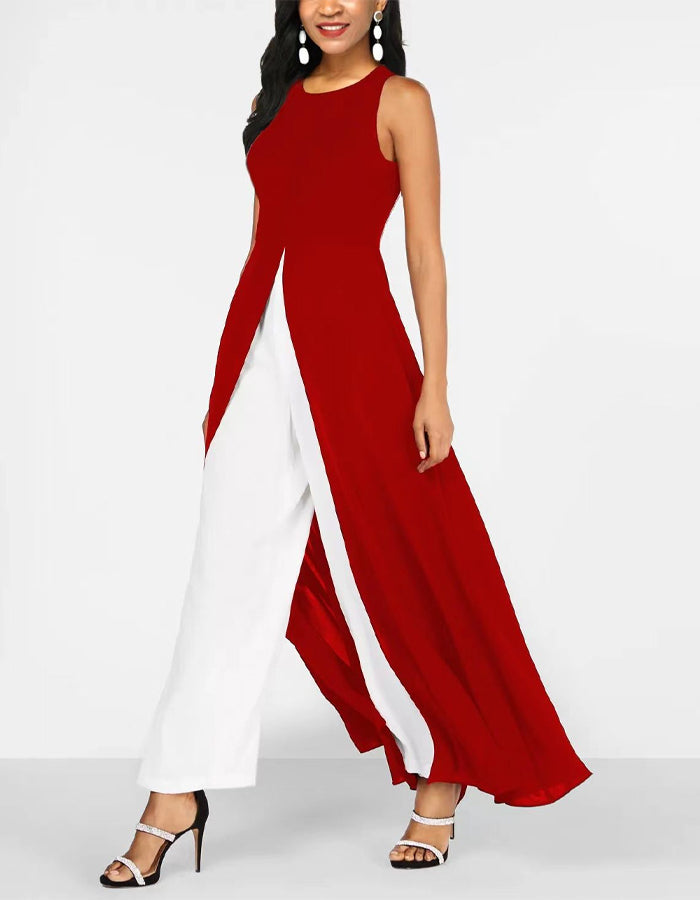 Black and White Color Block Maxi Jumpsuit