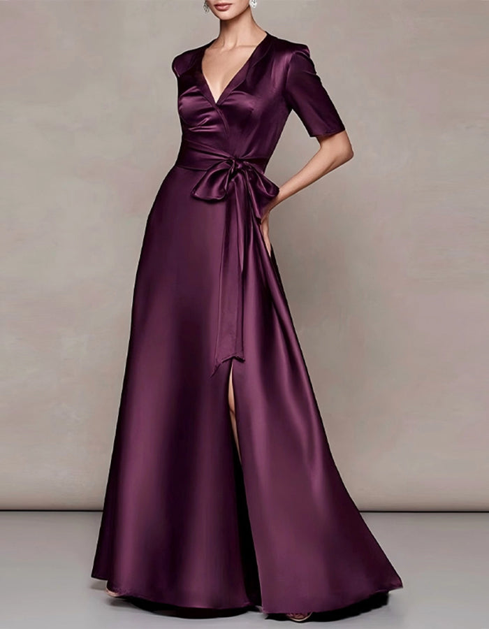 Purple Satin Bow Maxi Dress