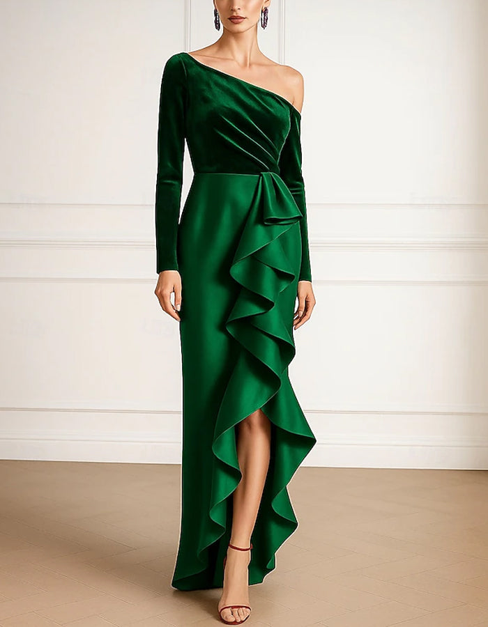 Solid Color Off Shoulder Velvet Satin Maxi Dress
