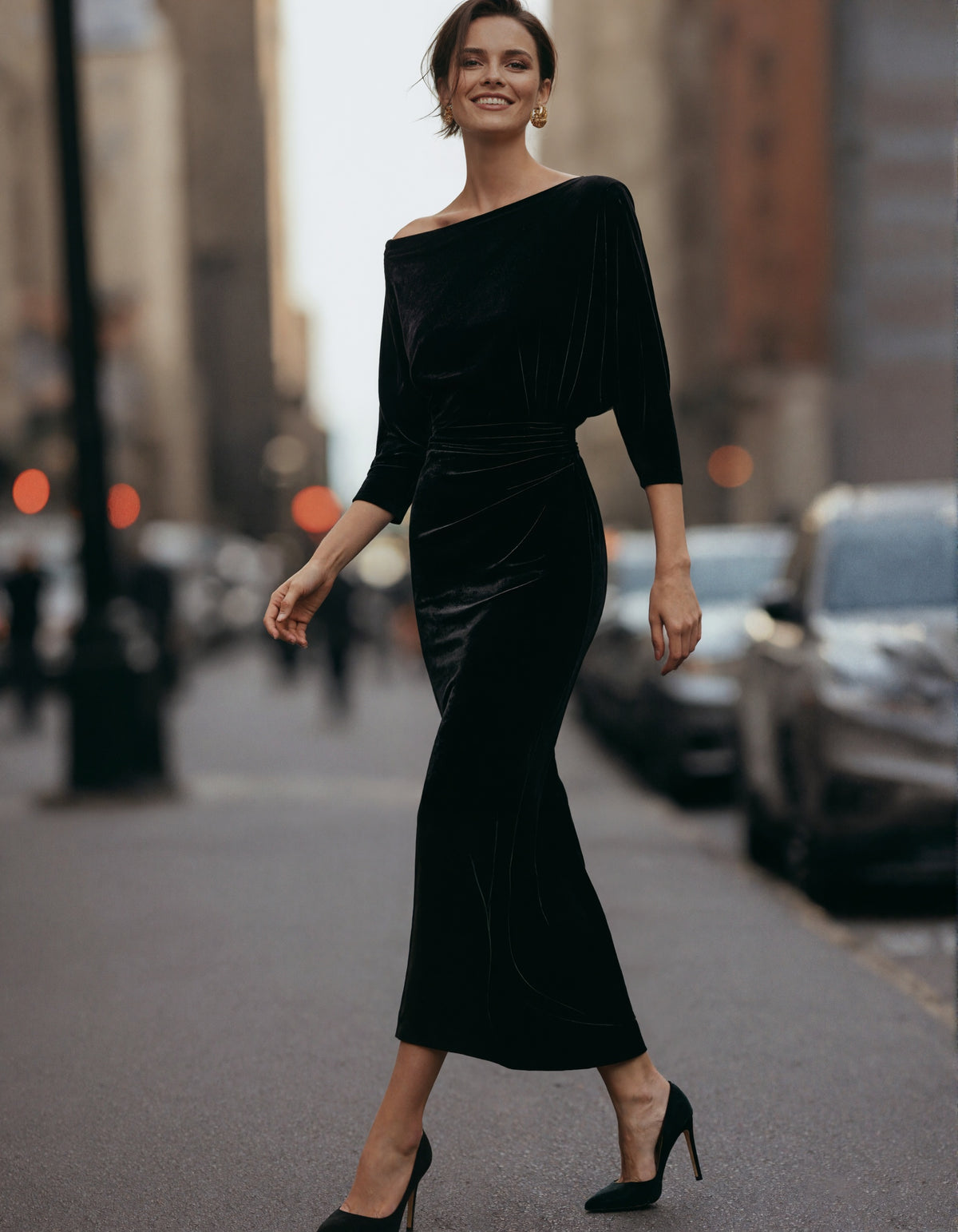 Black Off The Shoulder Velvet Midi Dress