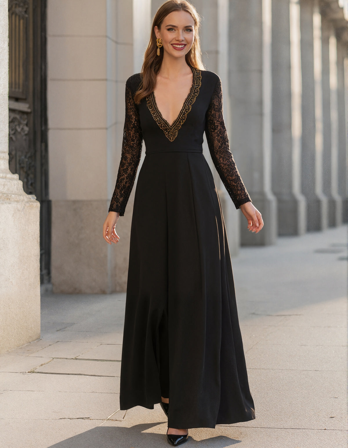 Black V-neck Long Sleeved Shirt Maxi Dress