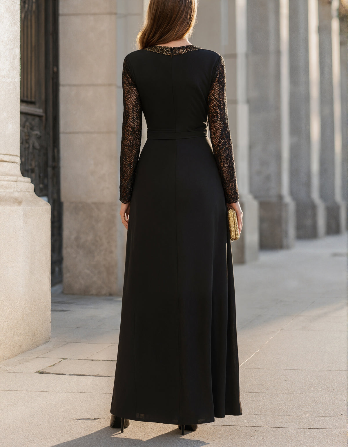 Black V-neck Long Sleeved Shirt Maxi Dress