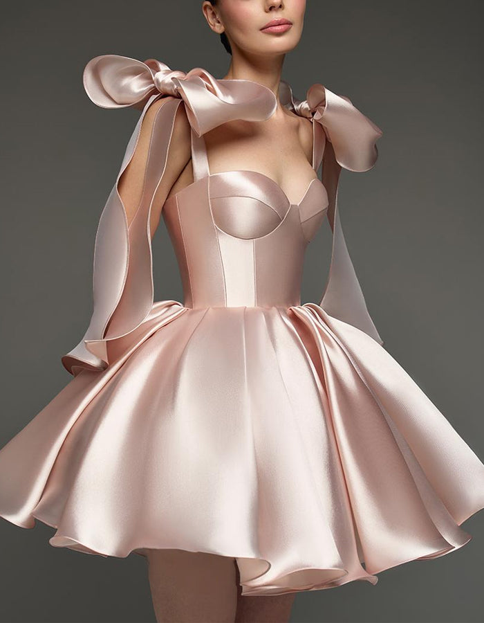 Light Pink Satin Ties Mini Dress