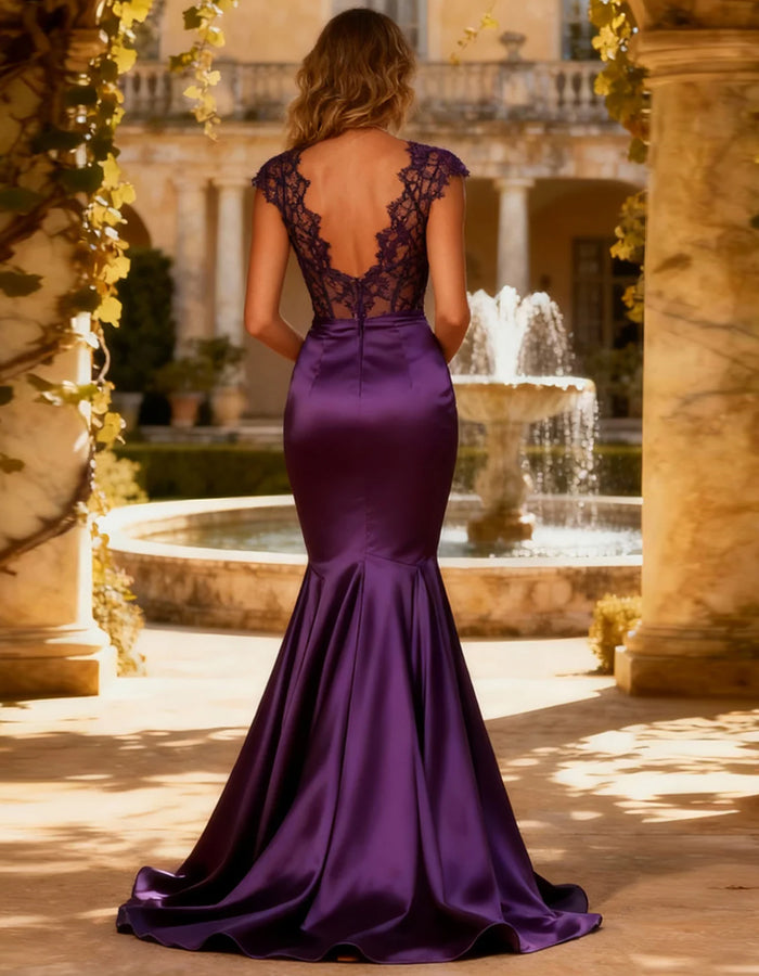 Purple V-neck Long Ball Gown Maxi Dress